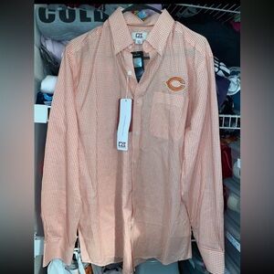 Cutter & Buck Orange Checkered Chicago Bears Button Down Shirt